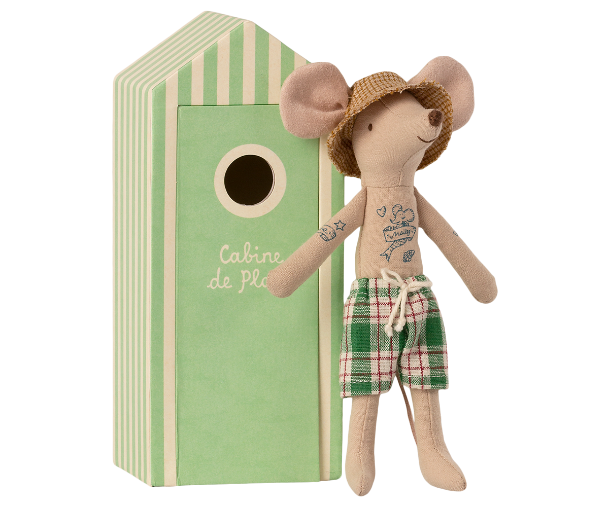 Maileg Beach Mouse - Dad in Cabine de Plage