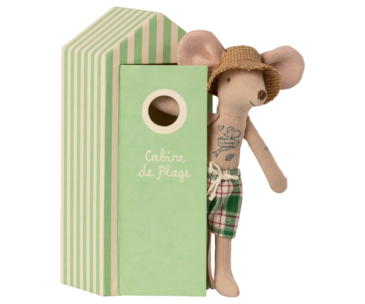 Maileg Beach Mouse - Dad in Cabine de Plage