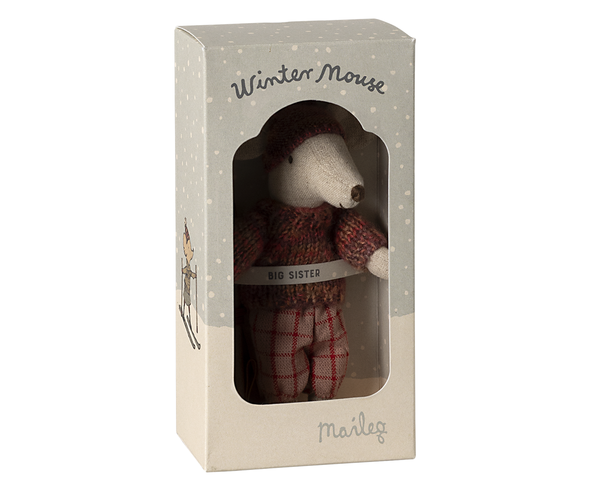 Maileg Winter Mouse with Ski Set, Big Sister - Rose