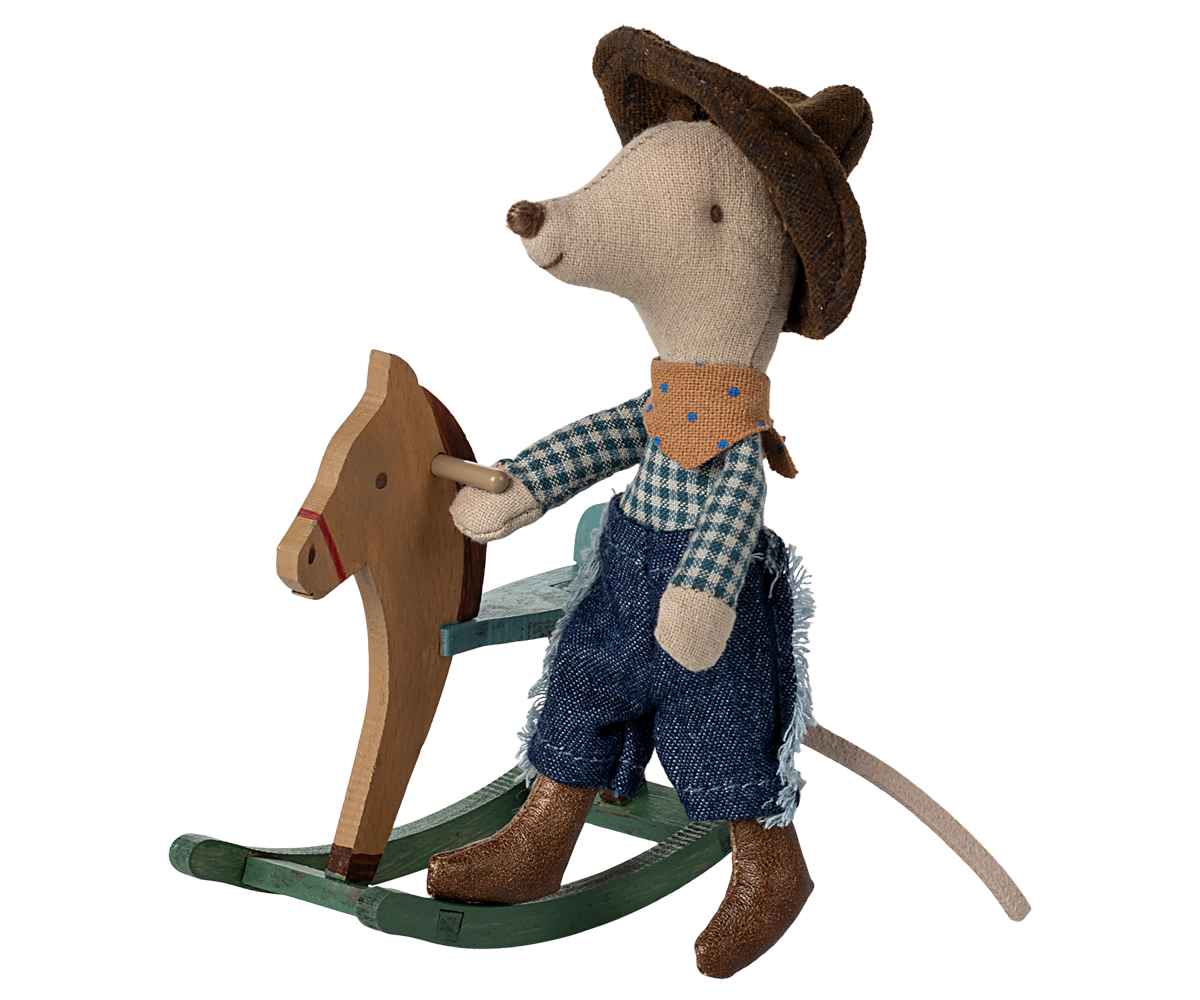 Maileg Cowboy Mouse on Rocking Horse, Little Brother