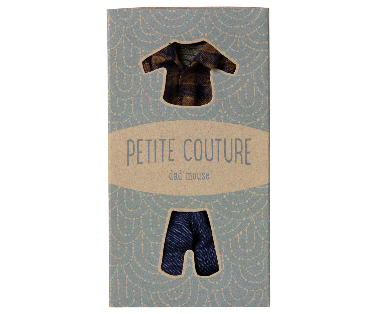 Maileg Brown Checked Shirt and Pants for Dad Mouse