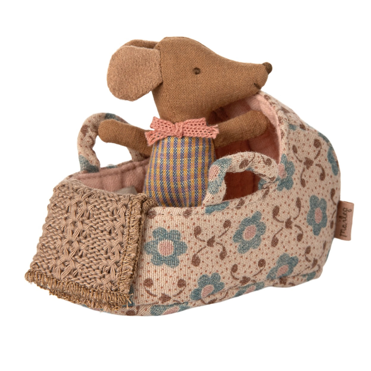 Maileg Carry Cot, Baby Mouse - Rose