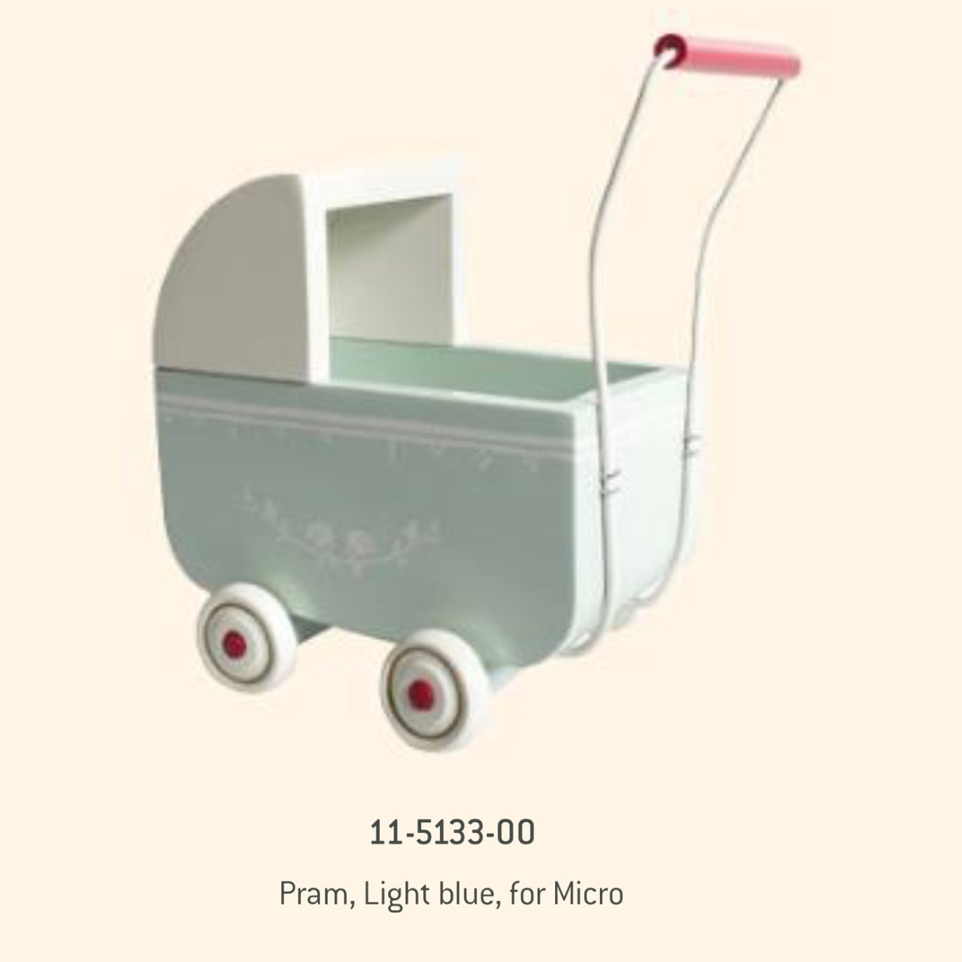 Maileg Pram, Light Blue, for Micro (CHIPPED WOOD)