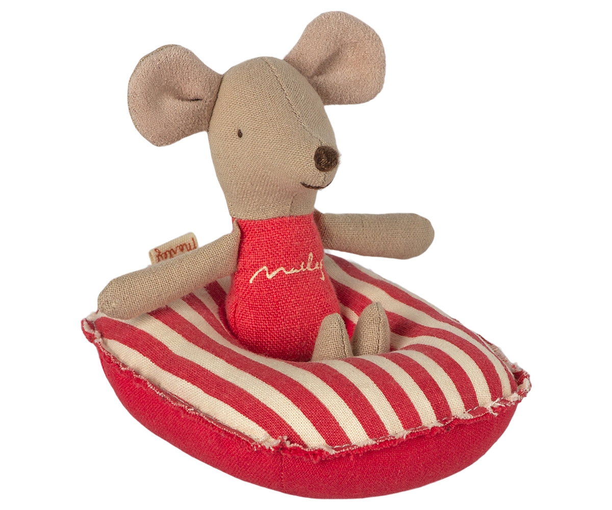 Maileg Rubber Boat, Small Mouse - Red Stripe