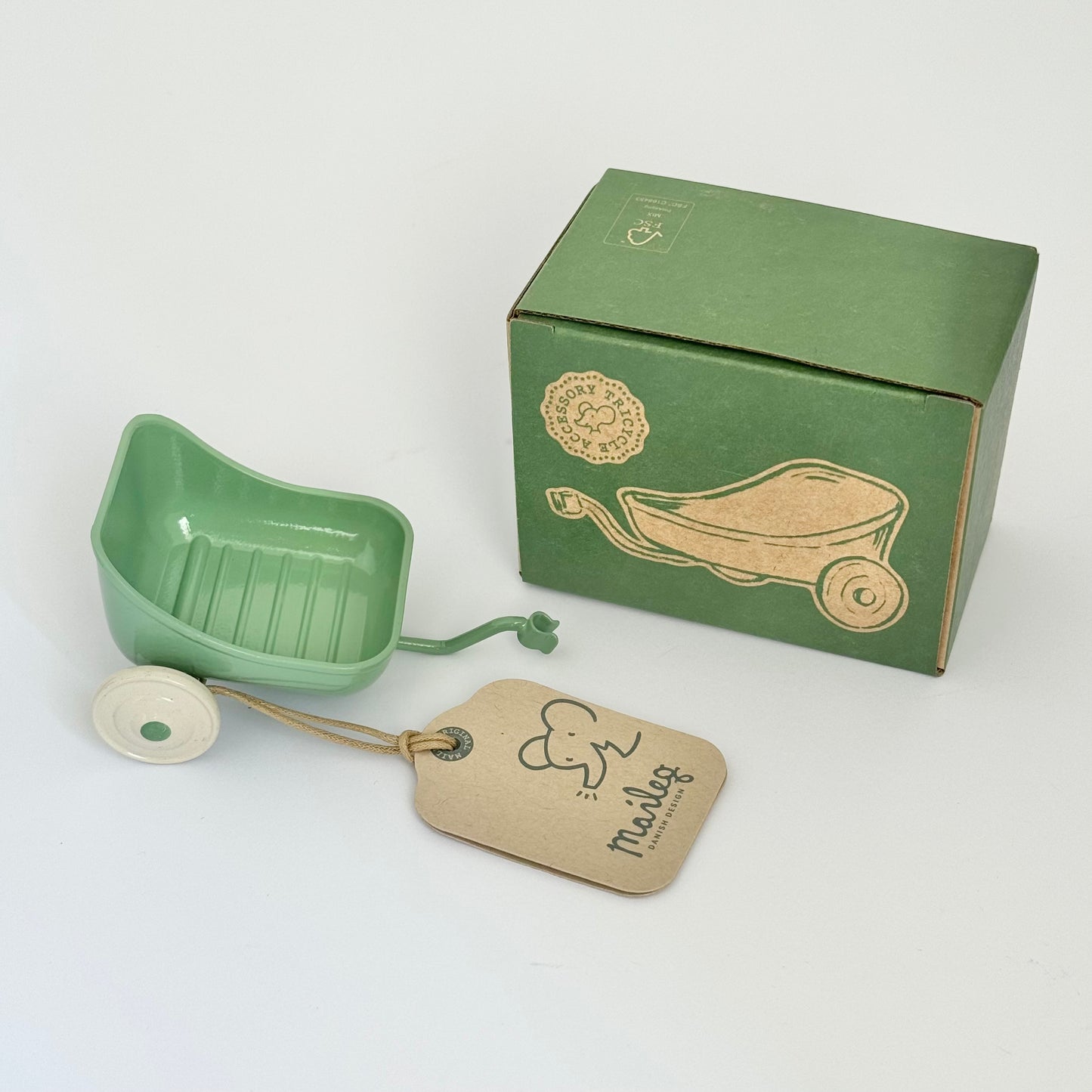 Maileg Tricycle Hanger, Mouse - Green (CHIPPED PAINT ON WHEEL)