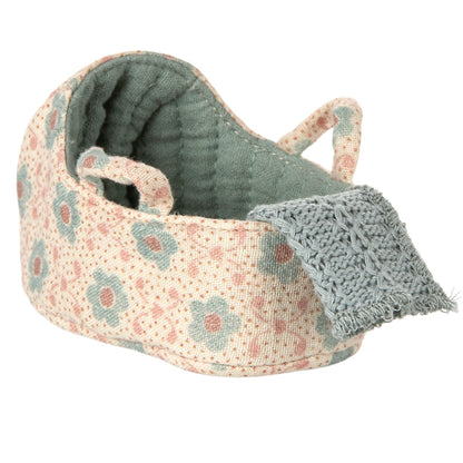 Maileg Carry Cot, Baby Mouse - Blue