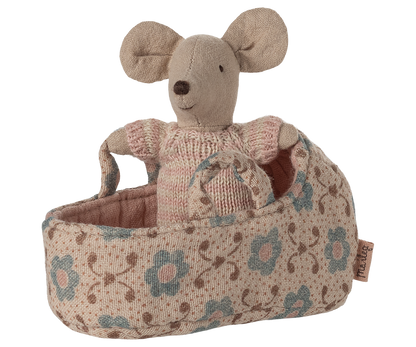 Maileg Baby Mouse in Carry Cot - Rose