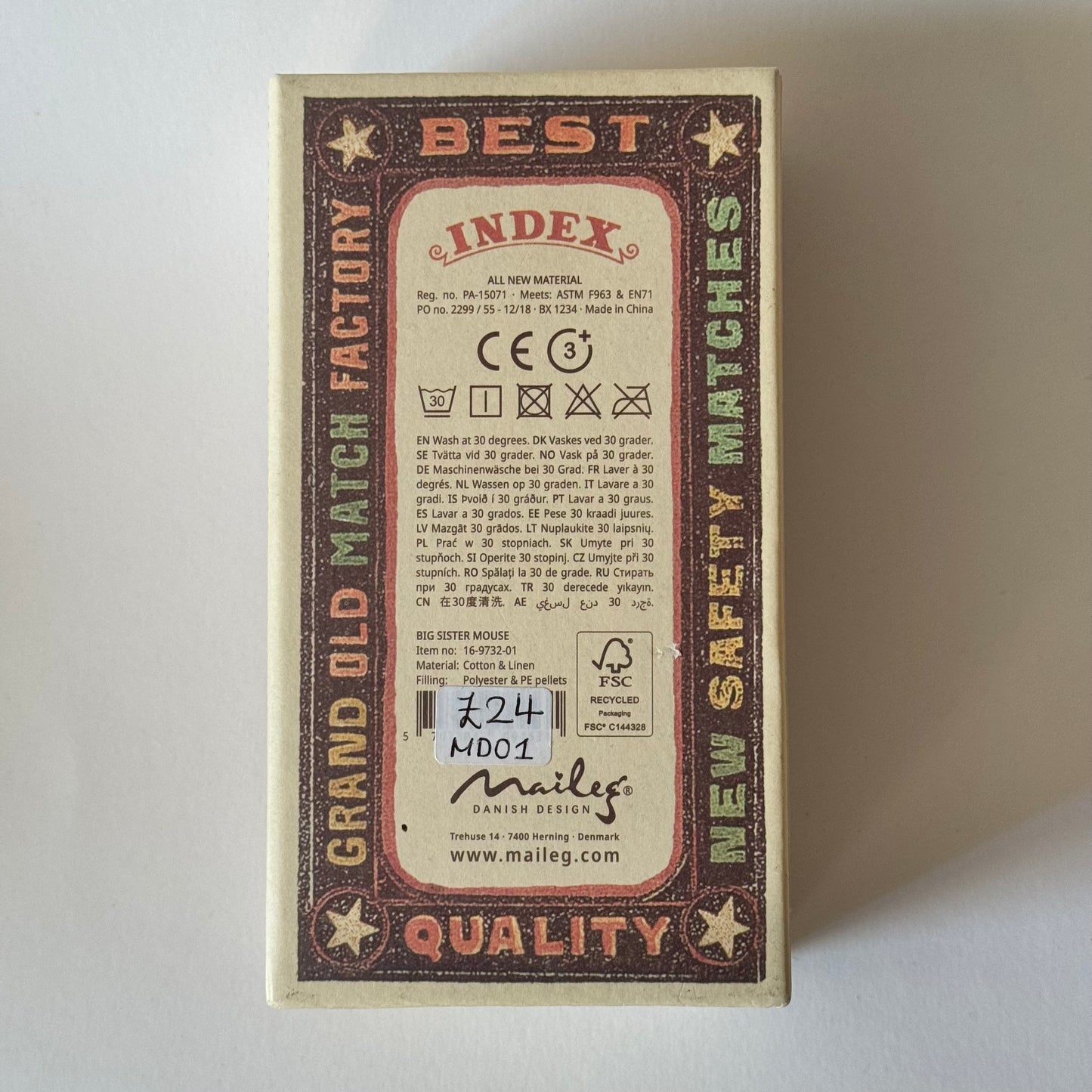 Empty Matchbox - Big Sister Mouse Size (NO MOUSE OR BEDDING, MARK ON BACK FROM PRICE STICKER)