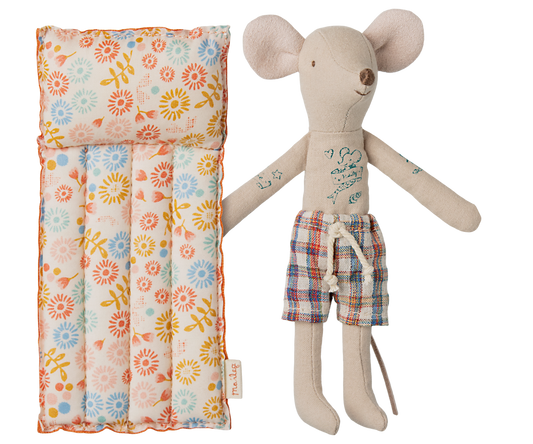 Maileg Beach Mouse with Air Mattress, Dad - Flower