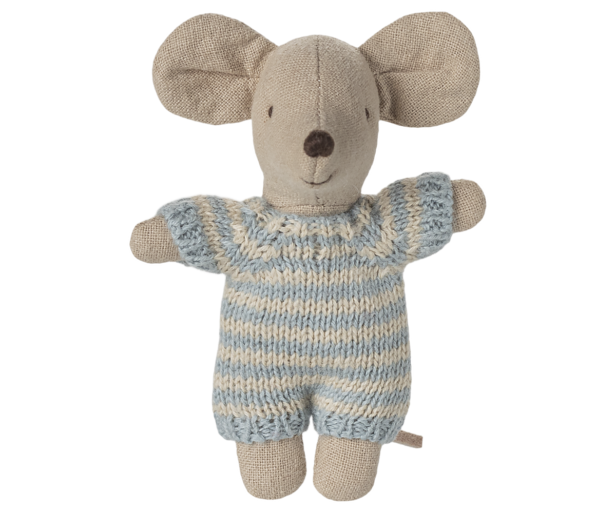 Maileg Baby Mouse in Carry Cot - Blue