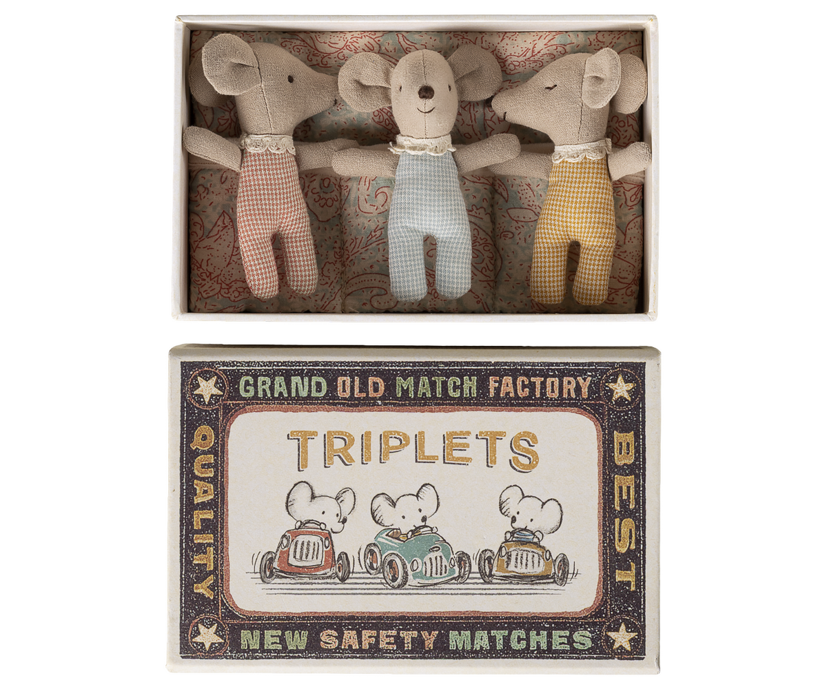 Maileg Triplet, Baby Mice in Matchbox - Checker