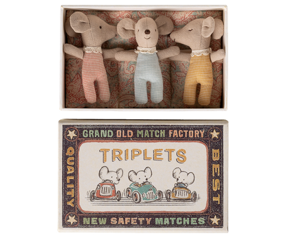 Maileg Triplet, Baby Mice in Matchbox - Checker