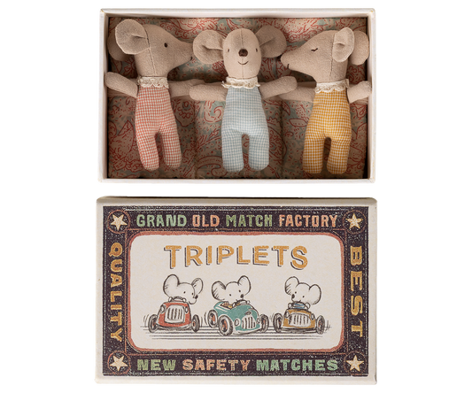 Maileg Triplet, Baby Mice in Matchbox - Checker
