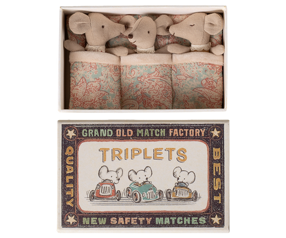 Maileg Triplet, Baby Mice in Matchbox - Checker