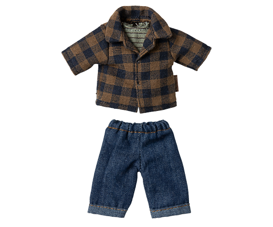 Maileg Brown Checked Shirt and Pants for Dad Mouse